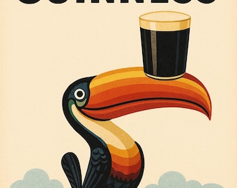 Lovely Day for a Guinness” Toucan Poster | Vintage Guinness-Inspired Print | Retro Pub Wall Art