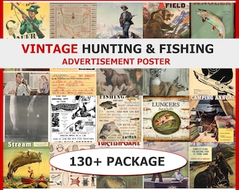 Vintage Hunting & Fishing Sporting Poster | Vintage Posters Scrapbook Junk Journal | Poster Collection Wall Art Printable Digital Download