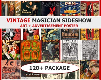 Póster vintage de mago de espectáculo secundario | Colección de pósteres vintage | Álbum de recortes | Póster imprimible digital para pared