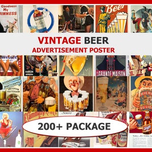 Cartel de anuncios de cerveza vintage | Carteles vintage, álbum de recortes, diario basura | Colección de carteles, arte mural imprimible, descarga digital