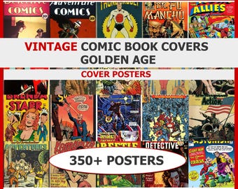 Vintage Comic Book Covers Golden Age Poster | Vintage Posters Scrapbook Junk Journal | Poster Wall Art Printable Digital Download Set