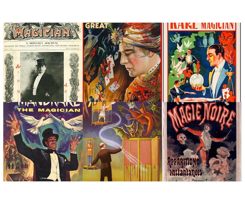 Magic Posters Vintage Magician Sideshow Poster Set | Vintage Posters Collection ...
