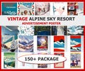 Vintage Alpine Ski Resort Poster | Vintage Posters Scrapbook Junk Journal | Poster Collection Printable Wall Art Digital Download Poster Set product logo