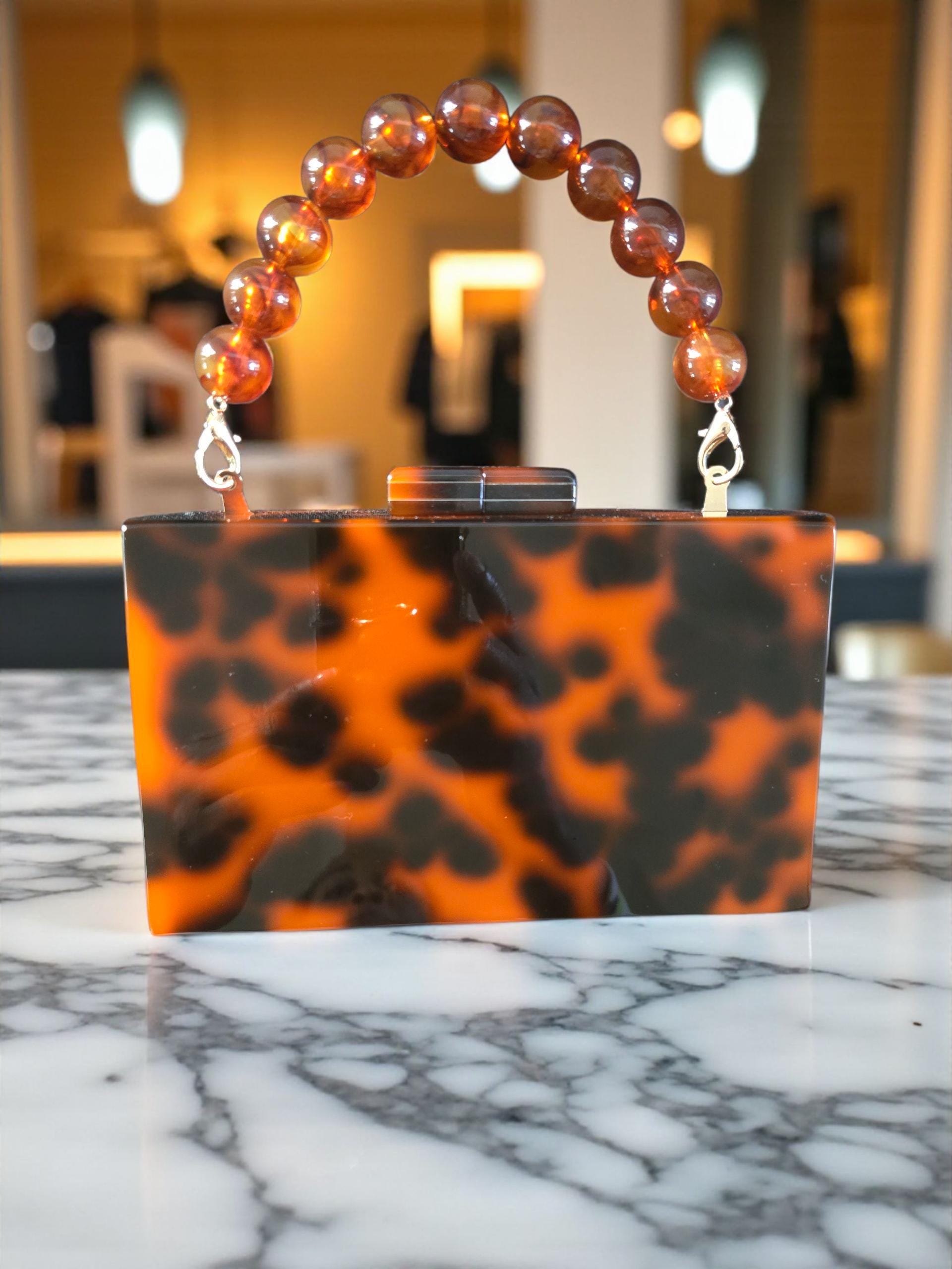 Tortoiseshell Acrylic Box Clutch – Vintage-inspired Purse With