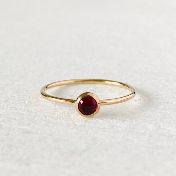 Tiny garnet ring, gemstone gold ring band, birthstone thin ring, 4 mm garnet ring, stacking ring, minimal jewelry.