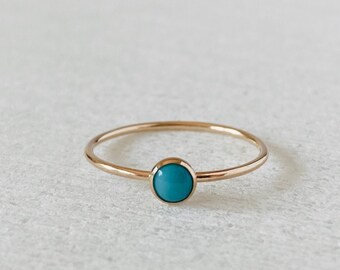 Round turquoise ring 6mm diameter turquoise. Textured skinny stacking ring Petite Turquoise silver ring
