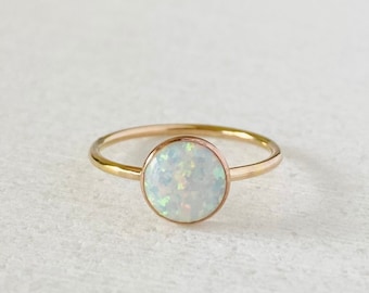 Opal ring, gold ring band, birthstone ring, October birthday gemstone ring, gift for her, 14k gold filled jewelry.