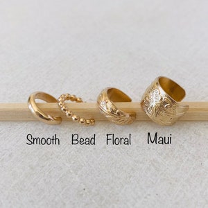 Boucle d'oreille en or, boucle d'oreille lisse, boucle d'oreille en perles, épaisse, large manchette d'oreille Maui, boucle d'oreille florale en argent, bijoux bohème rempli d'or.