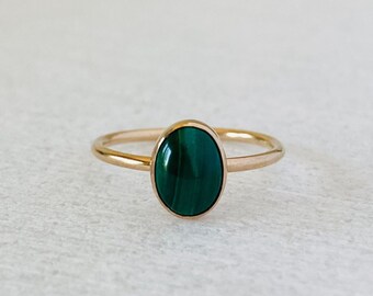 Malachite ring, natural gemstone ring band, gold filled ring, sterling silver ring, minimalist jewelry.