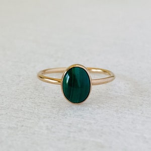 Malachite ring, natural gemstone ring band, gold filled ring, sterling silver ring, minimalist jewelry.