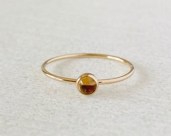 Citrine ring, natural gemstone ring, 4 mm birthstone ring, tiny stacking ring, solitaire ring, gold filled band, gold citrine ring.