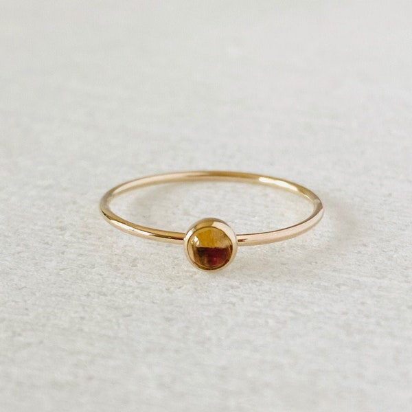 Citrine ring, natural gemstone ring, 4 mm birthstone ring, tiny stacking ring, solitaire ring, gold filled band, gold citrine ring.