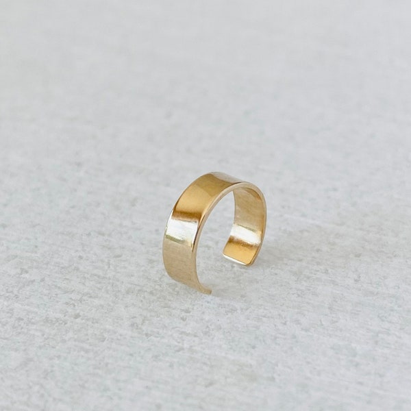 14k ear cuff, wide ear cuff, 3mm solid gold cuff, smooth flat finish, minimal jewelry.