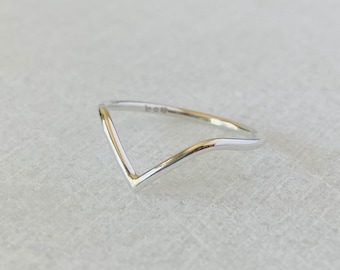 Sterling silver chevron ring, V ring, peak ring, mountain ring, stacking band, minimal ring.