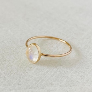 Moonstone ring, gold gemstone band, oval stone ring, gold filled ring, gift for her, thin band, stacking ring, minimalist jewelry.