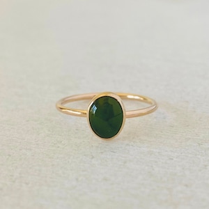 Jade ring, gold gemstone ring, silver jade ring, green jade ring, solitaire stacking ring, minimalist jewelry.