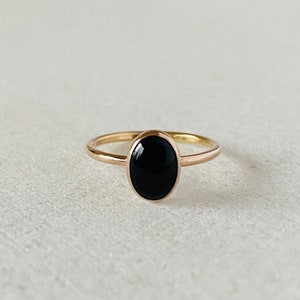 Black onyx ring, natural gemstone ring, oval onyx ring, gold filled or sterling silver. Sale.