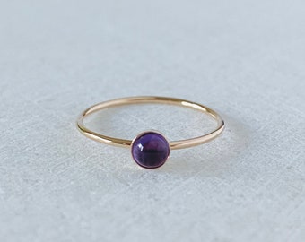 Amethyst Ring, Gold Filled Band, February Birthstone, tiny gemstone jewelry.