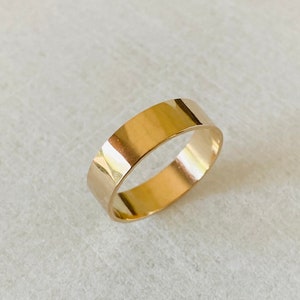 Wide gold ring, cigar band, 6mm band, hammered band, thick ring, gift for her, bold minimalist jewelry.