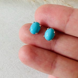 Turquoise stud earrings, gemstone earrings, December birthstone jewelry, gift for her, blue earrings, oval studs, sterling silver earrings.