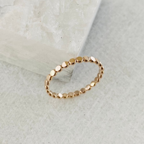 Gold bead ring, dot ring band, flat bead ring, gold filled beaded ring, stacking ring, minimalist jewelry.