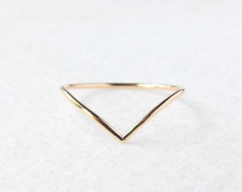 Thin V ring, gold filled chevron ring, thin point band, high peak, arch ring, stacking ring, minimal jewelry. Sale!