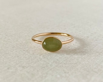 Aventurine ring, gold band, oval gemstone, silver stacking ring, green, gift for her, girls minimal jewelry.