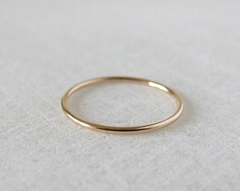 Gold band, thin ring band, 1 mm plain band, 14k gold filled ring, smooth stacking ring.