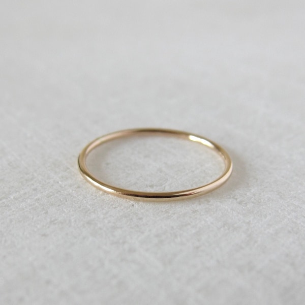 Gold band, thin ring band, 1 mm plain band, 14k gold filled ring, smooth stacking ring.