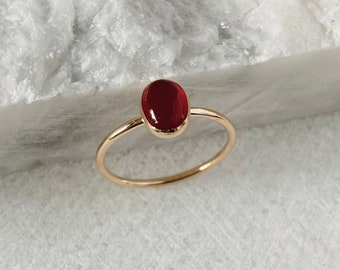 Carnelian ring, gold filled gemstone ring or sterling silver ring, small oval stone ring band, minimalist stacking ring, solitaire ring.