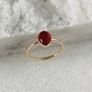 Carnelian ring, gold filled gemstone ring or sterling silver ring, small oval stone ring band, minimalist stacking ring, solitaire ring.