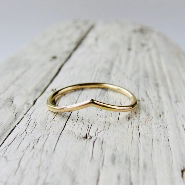 Gold V ring, low dome chevron ring band, stacking ring, thin band, minimal ring.