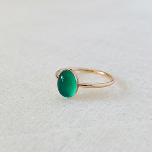 Green onyx ring, gold ring band, gemstone ring, oval stone ring, solitaire band, stacking ring.