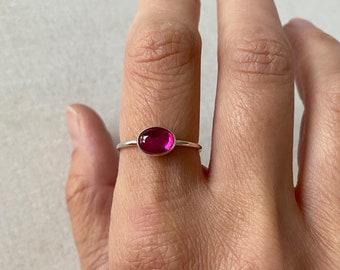 Pink ruby ring, oval Gemstone ring, sterling silver ring, stacking band; onyx, malachite, opal, carnelian, moonstone, sale.