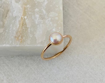Pearl ring, gold ring band, gold pearl ring, 14k pearl ring, July birthstone jewelry, birthday gift for her, wedding ring, engagement.