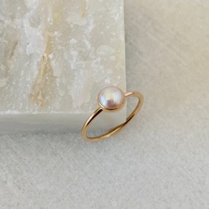 Pearl ring, gold ring band, gold pearl ring, 14k pearl ring, July birthstone jewelry, birthday gift for her, wedding ring, engagement.