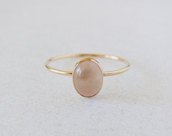 Rose quartz ring, gold band, solitaire ring, 14k gemstone band, thin ring band, stacking ring.