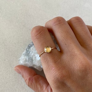 Crystal quartz ring, gold ring band, gemstone ring, 14k ring, stacking ring, gift for mom, friend, round solitaire ring, promise ring.