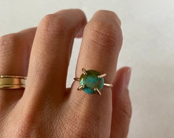 Turquoise ring, gold ring, statement gold band, natural gemstone ring, December birthstone ring, birthday gift for her.