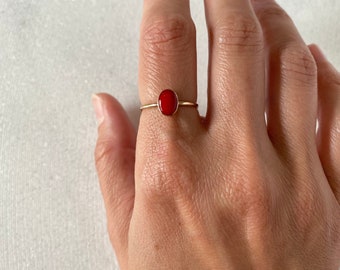 Red Coral Gemstone Ring, Gold Filled Stacking Ring, Handmade Jewelry
