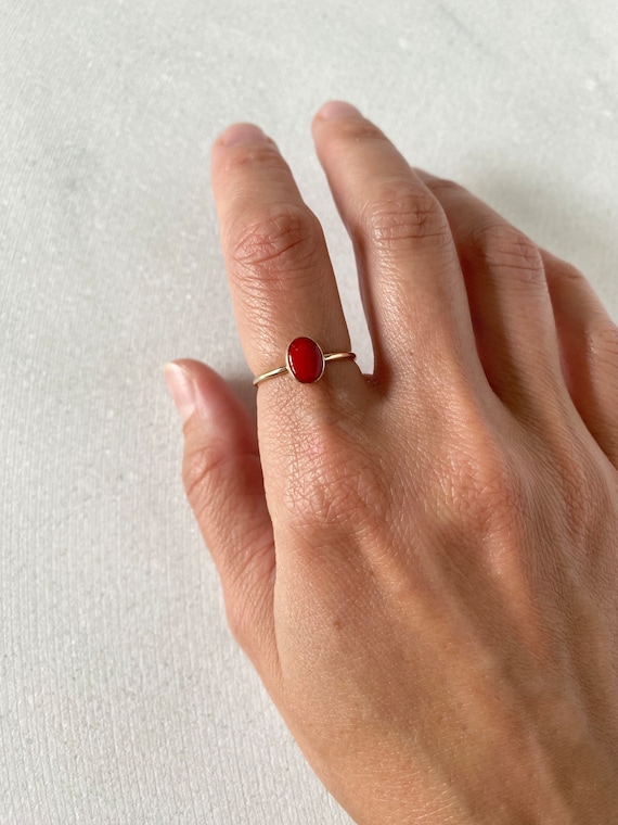 Gold ring with coral stone best sale