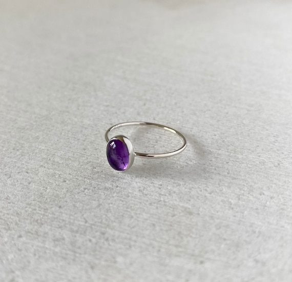 Amethyst Ring, Gold Gemstone Ring, February Birthstone, Oval