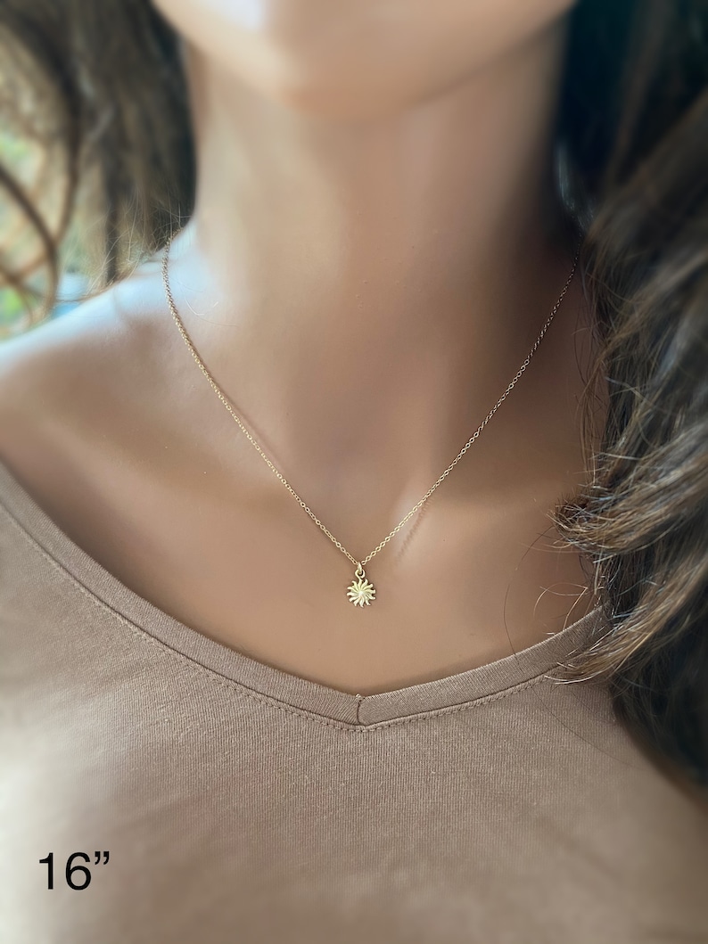 14k sun pendant, solid gold charm, sunshine, gift for girl, birthday, sunny, celestial jewelry. image 7