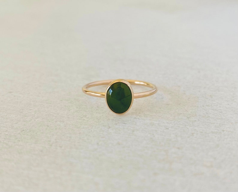 Jade ring, gold gemstone ring, silver jade ring, green jade ring, solitaire stacking ring, minimalist jewelry. image 1