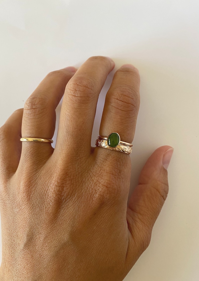 Jade ring, gold gemstone ring, silver jade ring, green jade ring, solitaire stacking ring, minimalist jewelry. image 7