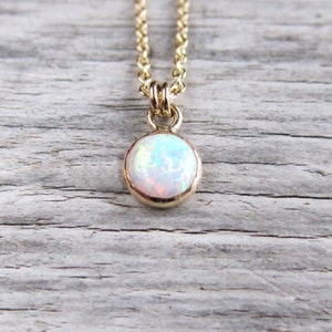 Tiny opal necklace. Gold or silver with 6 or 8 mm lab opal.
