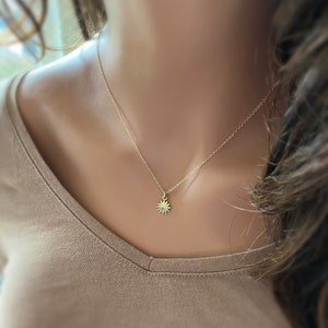 14k sun pendant, solid gold charm, sunshine, gift for girl, birthday, sunny, celestial jewelry. image 5