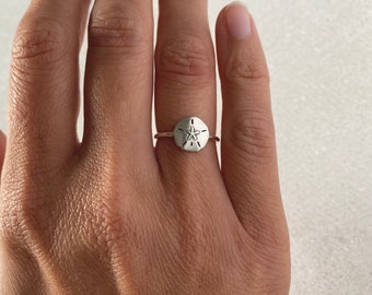 Sand dollar ring, sterling silver or 14k solid gold band, nautical, ocean and beach jewelry, statement ring.