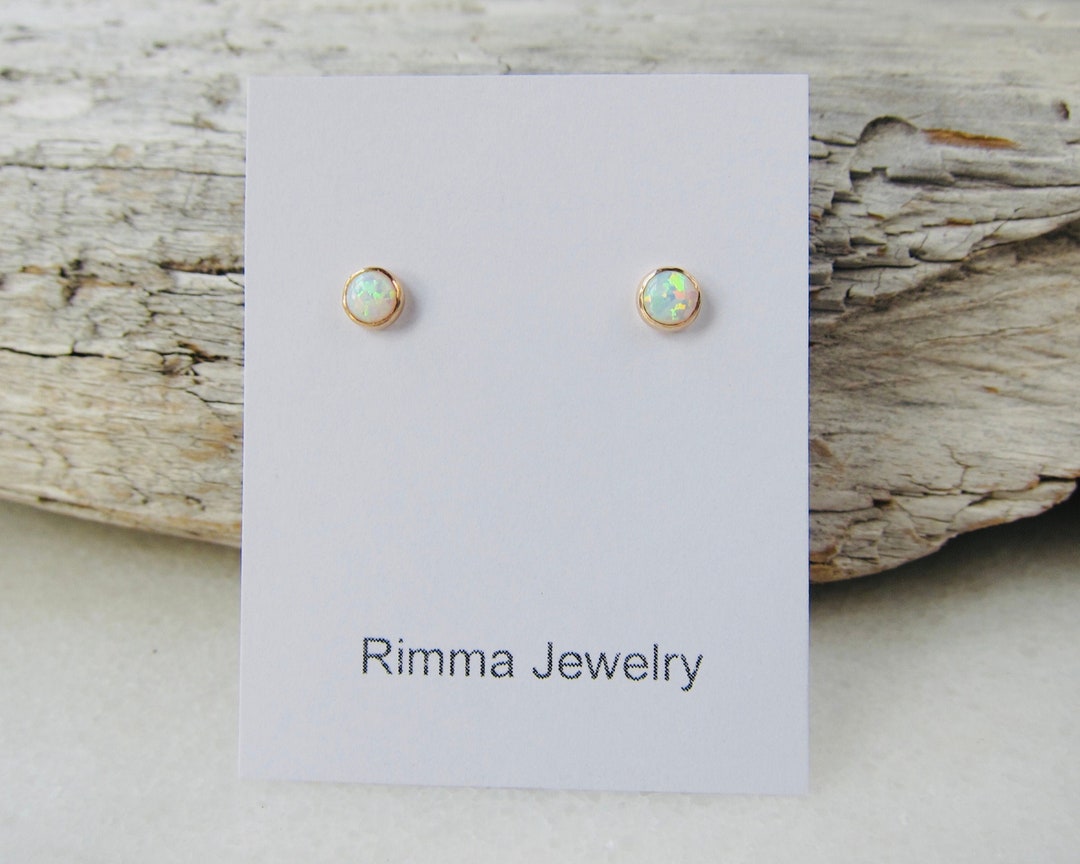 Opal Stud Earrings, Solid Gold Studs, Tiny Studs, 14k Opal Earrings