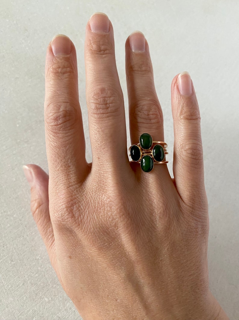 Jade ring, gold gemstone ring, silver jade ring, green jade ring, solitaire stacking ring, minimalist jewelry. image 8